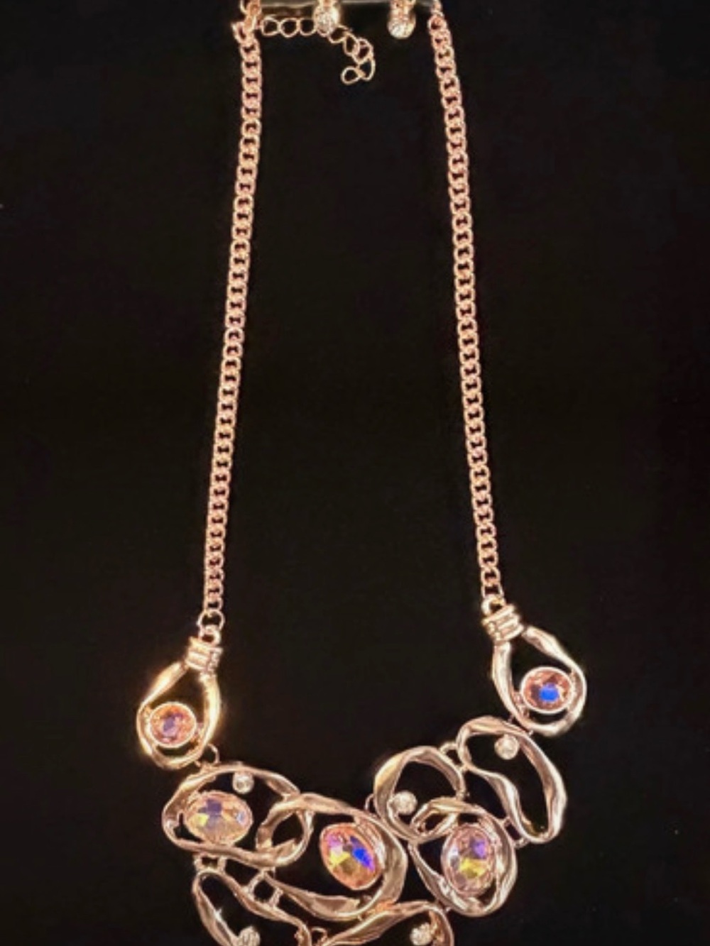 Gold-Tone Statement Necklace with Iridescent Crystal Accents